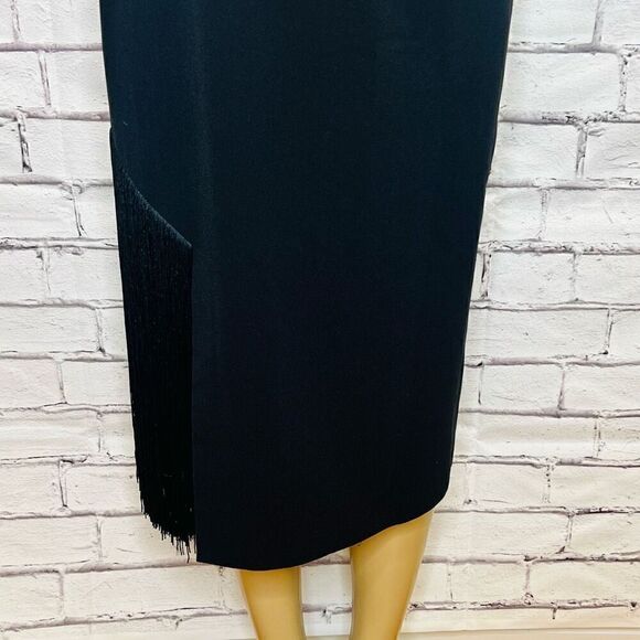 Dress The Population Womens Black Fringe Rory Midi Sheath Dress Size XL NWOT - Picture 4 of 11